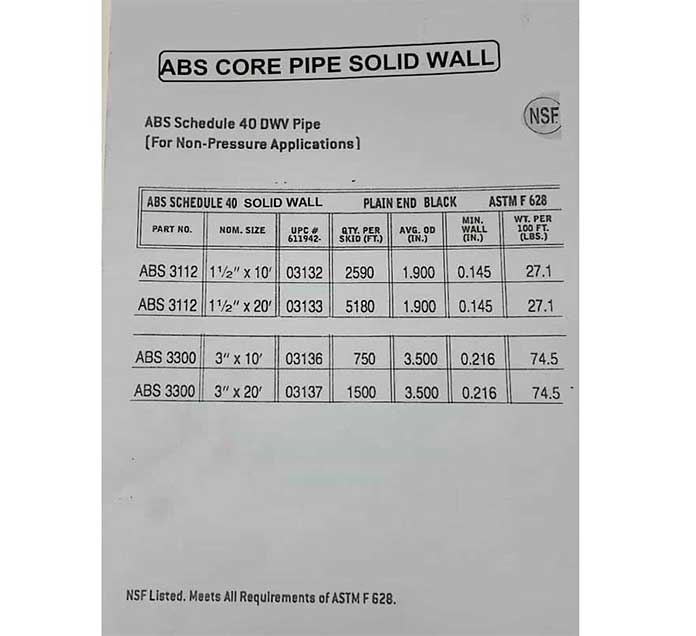 ABS CORE PIPE SOLID WALL